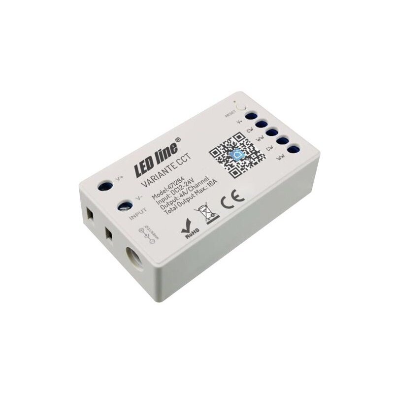 LED juostos valdiklis-dimeris 12-24V 4x4A, CCT, Wi-Fi TUYA VARIANTE +RF LED juostos valdiklis-dimeris 12-24V 4x4A, CCT, Wi-Fi TUYA VARIANTE +RF